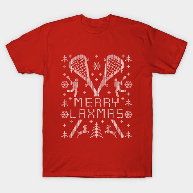 Merry Laxmas Funny Lacrosse Ugly Christmas Sweater T-Shirt by TeeCreations